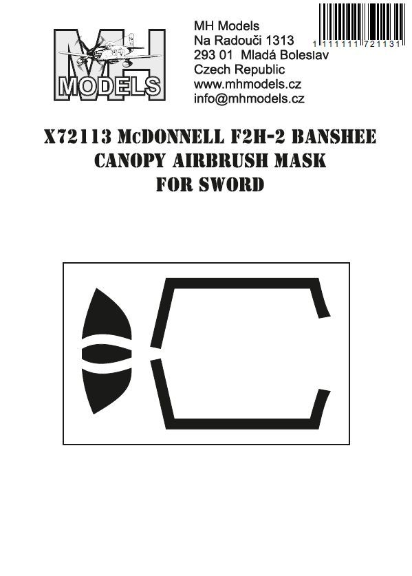 1:72 MCDONNELL F2H-2 BANSHEE CANOPY AIRBRUSH MASK FOR SWORD
