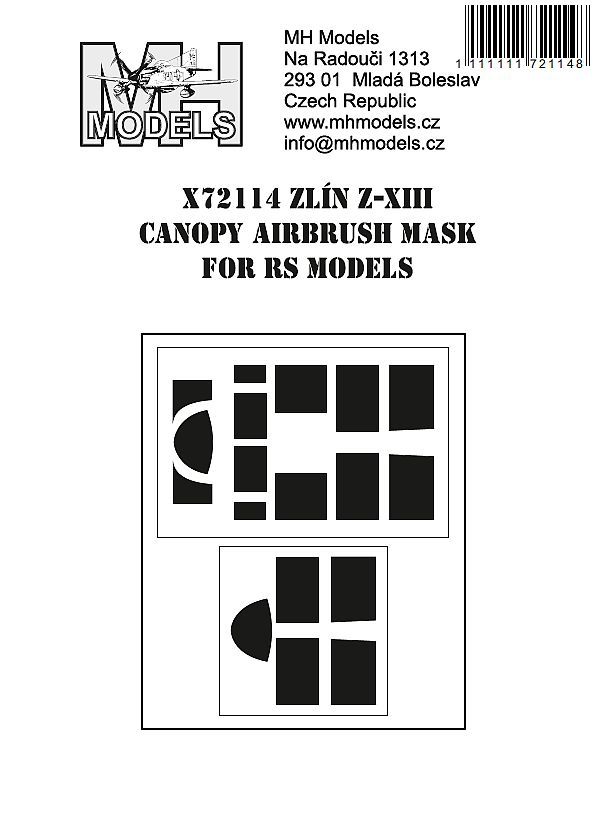 1:72 ZLÍN Z-XIII CANOPY AIRBRUSH MASK FOR RS MODELS