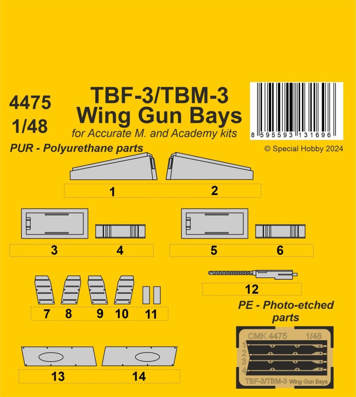 1:48 TBF-3/TBM-3 Wing Gun Bays for Accurate/Academy kits