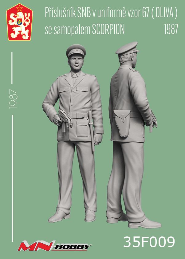 1:35 Příslušník SNB v uniformě vzor.67 (OLIVA) se samopalem Scorpion 1987