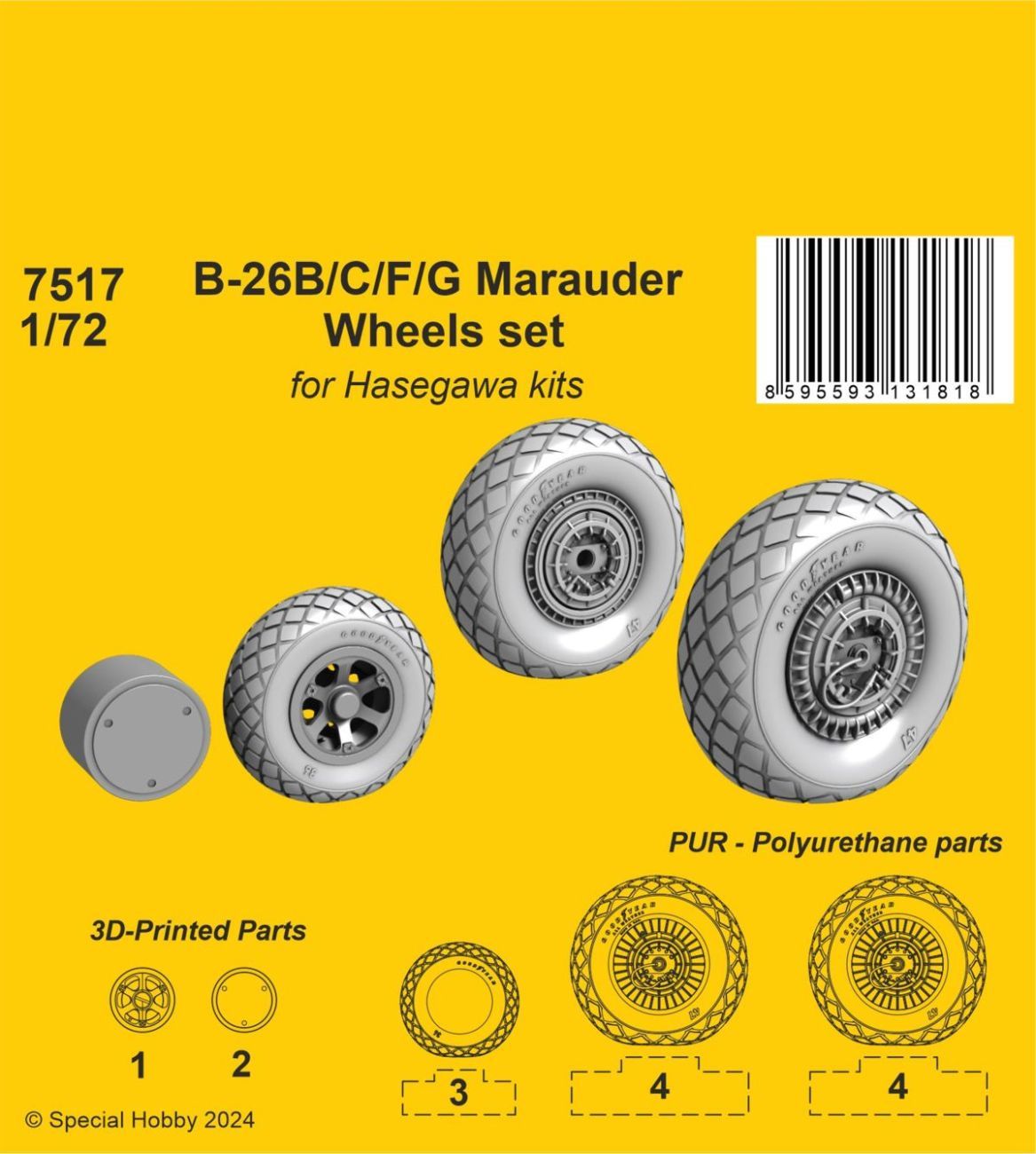 1:72 B-26B/C/F/G Marauder Wheels set for Haseg. and Edu kits