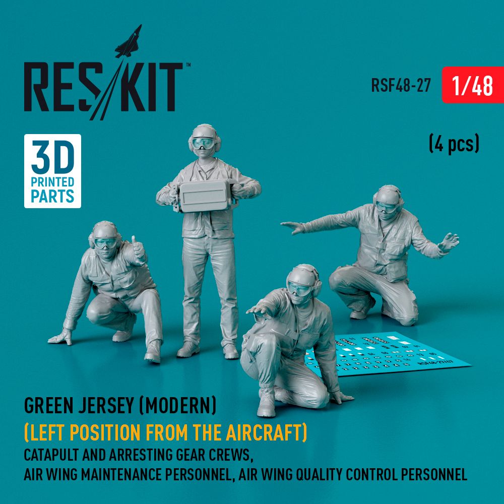 1:48 Green jersey (Modern) (Left position from the aircraft) Catapult and Arresting Gear Crews, Air Wing Maintenance Personnel, Air Wing Quality Control Personnel (4 pcs)