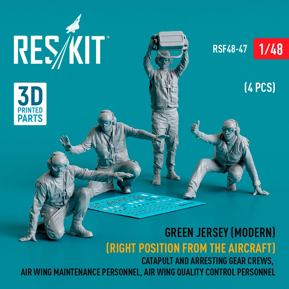 1:48 Green jersey (Modern) (Right position from the aircraft) Catapult and Arresting Gear Crews, Air Wing Maintenance Personnel, Air Wing Quality Control Personnel (4 pcs)
