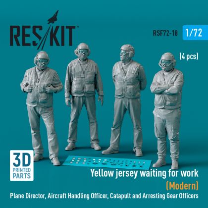1:72 :Yellow jersey waiting for work (Modern) Plane Director, Aircraft Handling Officer, Catapult and Arresting Gear Officers (4 pcs)