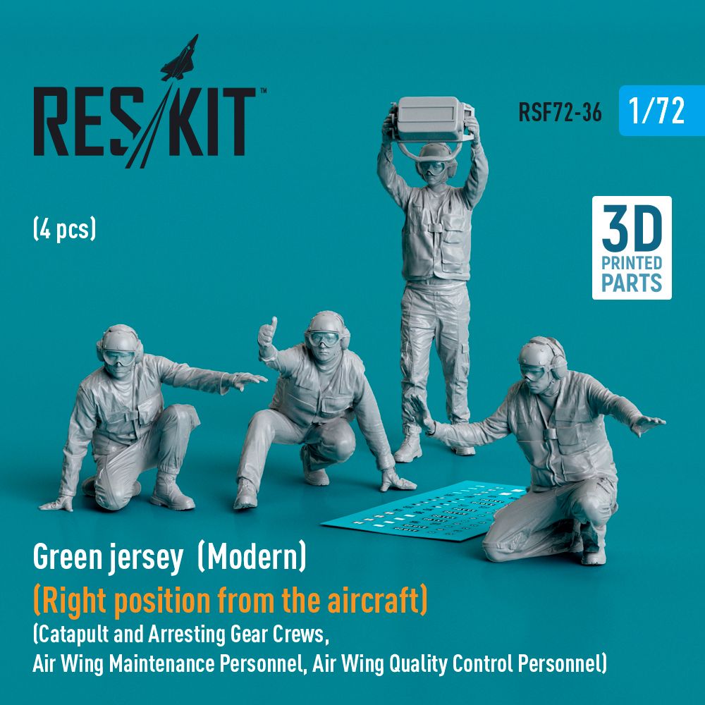 1:72 Green jersey (Modern) (Right position from the aircraft) Catapult and Arresting Gear Crews, Air Wing Maintenance Personnel, Air Wing Quality Control Personnel (4 pcs)