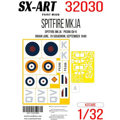1:32 Paint mask Spitfire Mk.Ia P3986 QV-K (KOTARE)