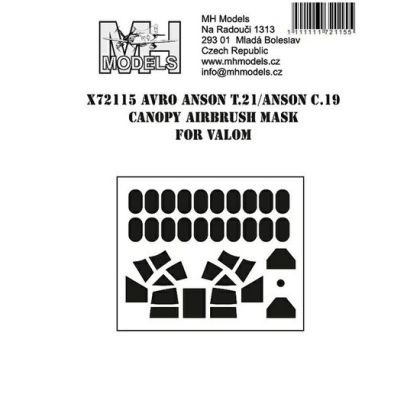 1:72 Avro Anson T.21/Anson C.19 canopy airbrush mask for Valom /VLM