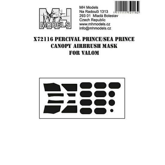 1:72 Percival Prince/Sea Prince canopy airbrush mask for Valom /VLM