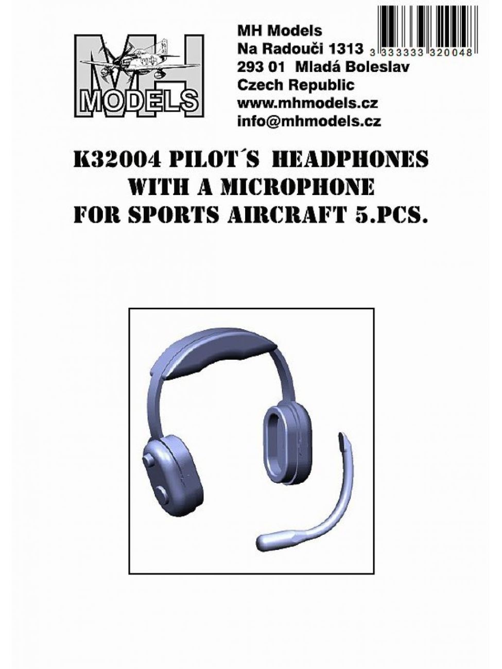 1:32 Pilot´s headphones with a microphone for sports aircraft 5pcs.
