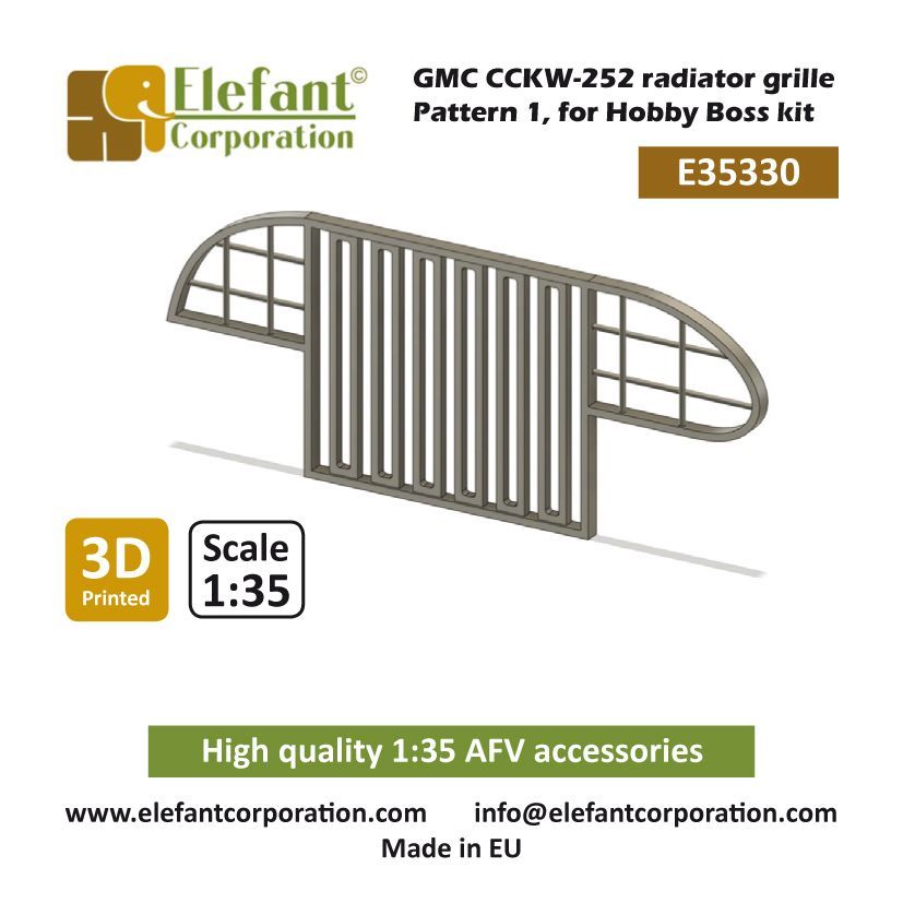 1:35 GMC CCKW radiator grille, pattern 1, for Hobby Boss kit