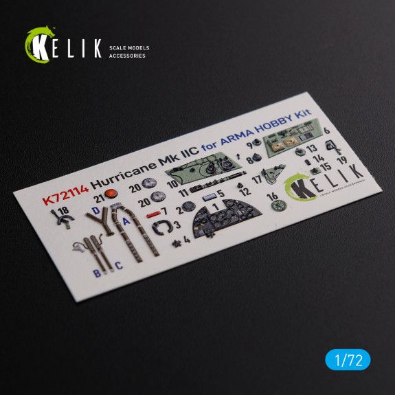 1:72 Hurricane Mk IIC interior 3D decals for Arma Hobby kit
