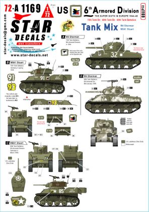 1:72 US 6th Armored Division #3 (The Super-Sixth In Europe 1944-45), Tank Mix - M4 Sherman, M5A1 Stuart
