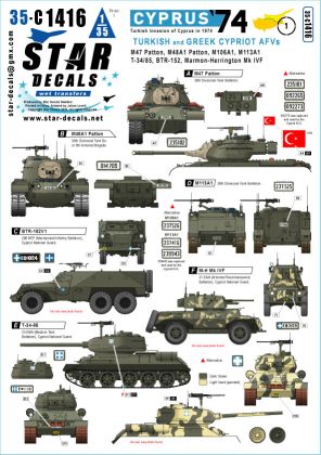 1:35 Cyprus '74 #1 (Turkish Invasion Of Cyprus In 1974), Turkish And Greek Cypriot AFVs - M47 Patton, M48A1 Patton, M106A1, M113A1, T-34/85, BTR-152, Marmon-Herrington Mk IVF