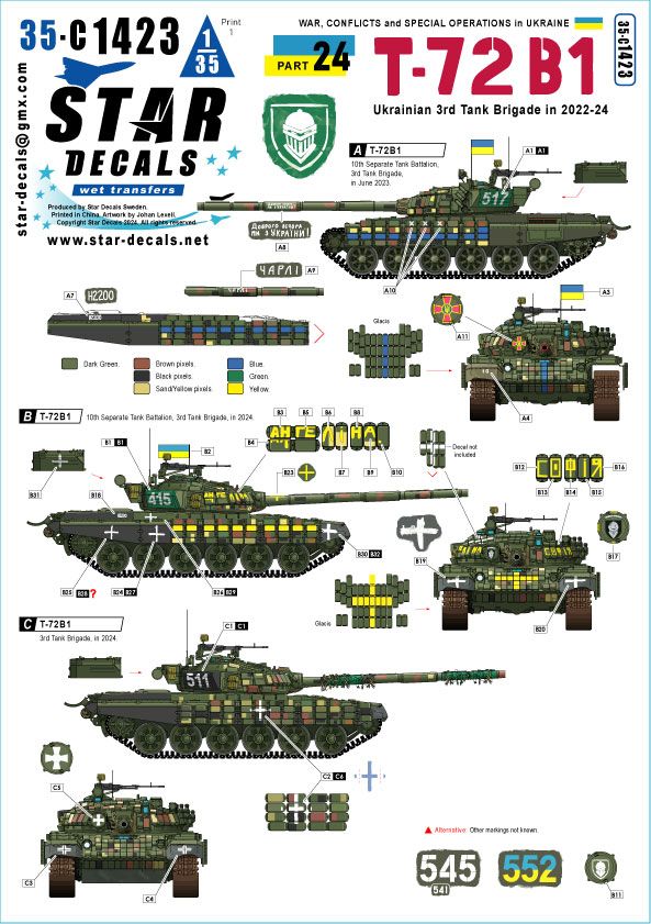 1:35 War In Ukraine #24, Ukrainian 3rd Tank Brigade In 2022-24 - T-72B1 Tanks