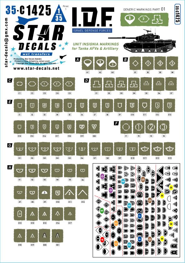1:35 IDF Generic Markings #1 - Israeli Brigade/Unit Insignia Markings For Tanks And AFVs