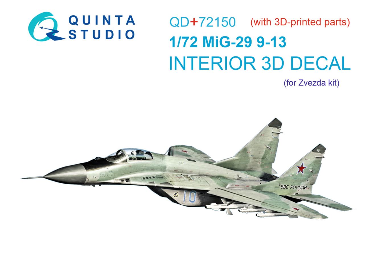 1:72 MiG-29 9-13 3D-Printed & coloured Interior on decal paper (7278 Zvezda) (with 3D-printed resin part)