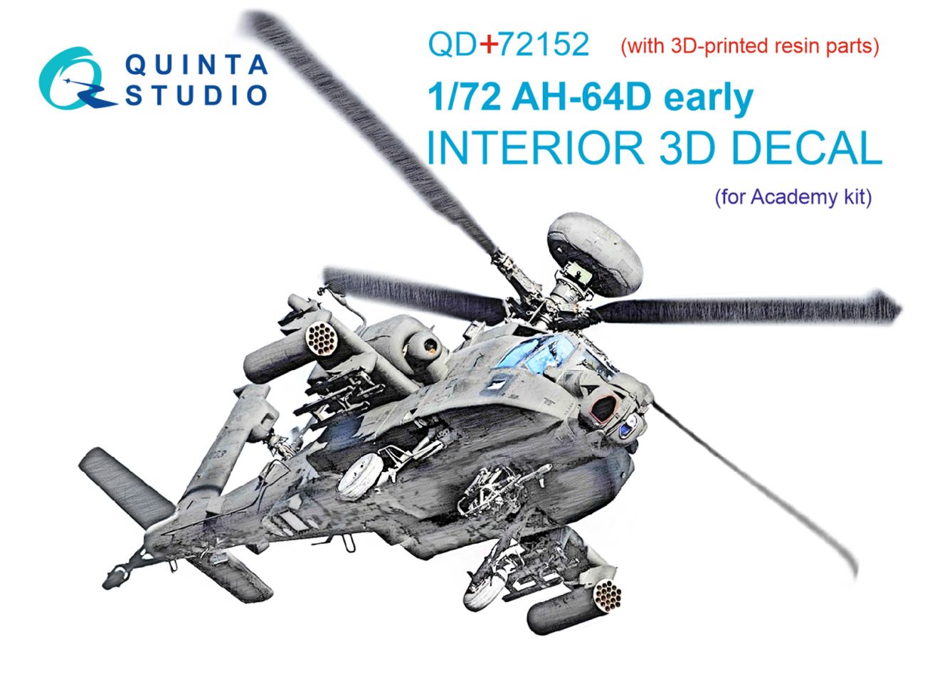 1:72 AH-64D early 3D-Printed & coloured Interior on decal paper (Academy)(with 3D-printed resin part)