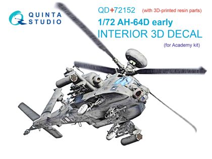 1:72 AH-64D early 3D-Printed & coloured Interior on decal paper (Academy)(with 3D-printed resin part)