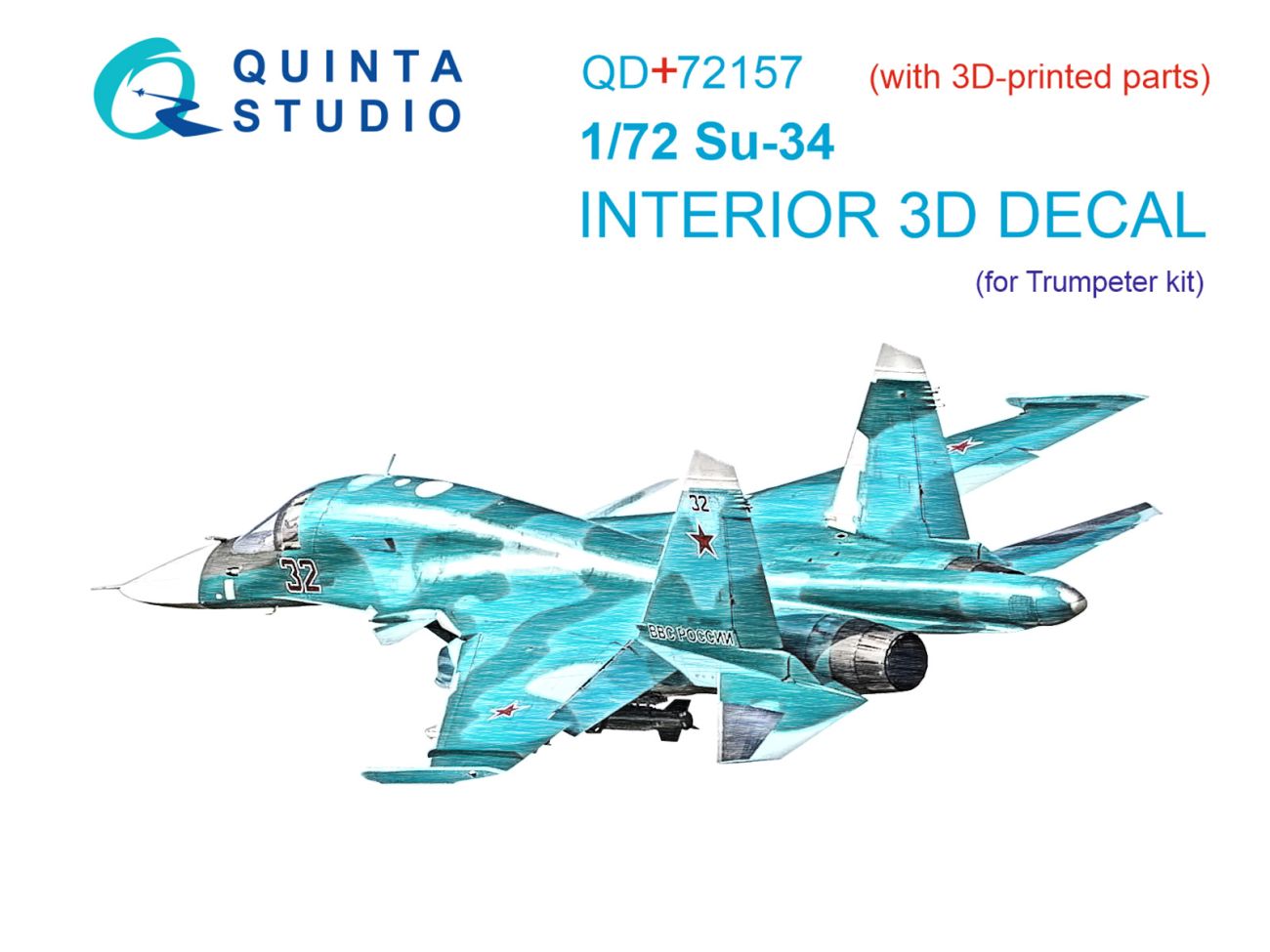 1:72 Su-34 3D-Printed & coloured Interior on decal paper (Trumpeter) (with 3D-printed resin part)