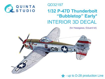 1:32 P-47D Thunderbolt Bubbletop Early 3D-Printed & coloured Interior on decal paper (Hasegawa)