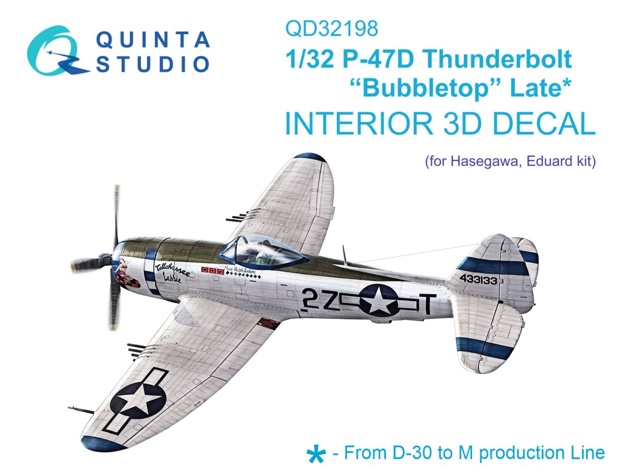 1:32 P-47D Thunderbolt Bubbletop Late 3D-Printed & coloured Interior on decal paper (Hasegawa)