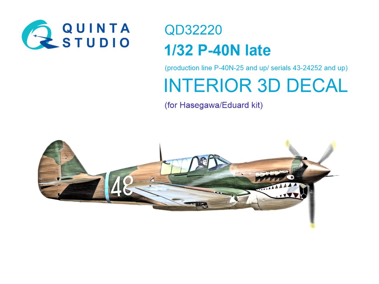 1:32 P-40N late 3D-Printed & coloured Interior on decal paper (Hasegawa/Eduard)