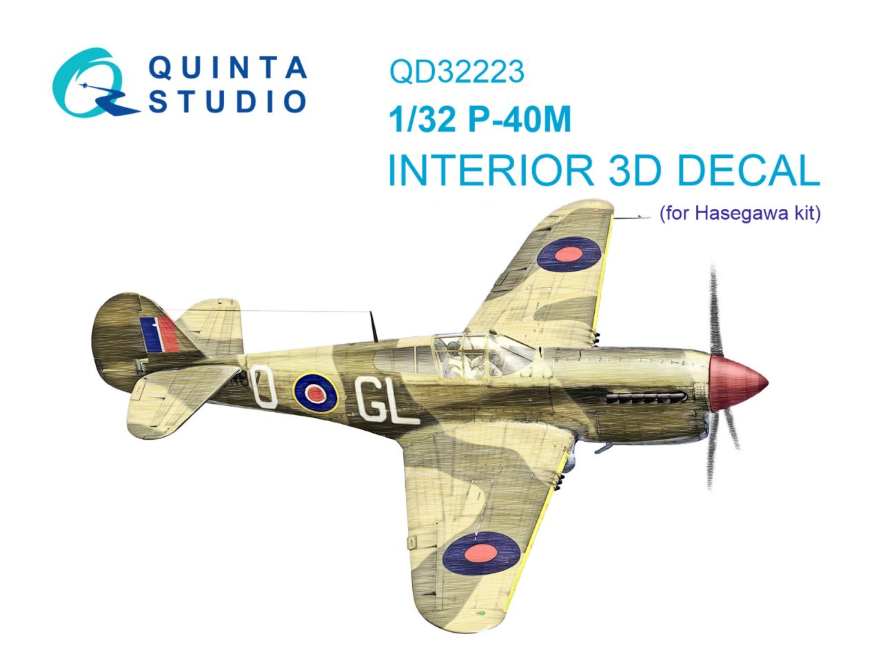 1:32 P-40M 3D-Printed & coloured Interior on decal paper (Hasegawa)