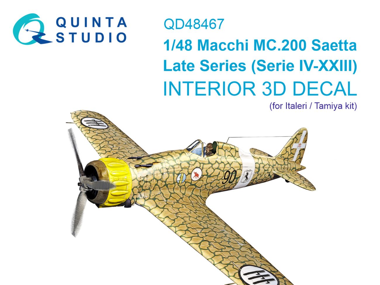 1:48 Macchi MC.200 Saetta (Late) 3D-Printed & coloured Interior on decal paper (Italeri/Tamiya)