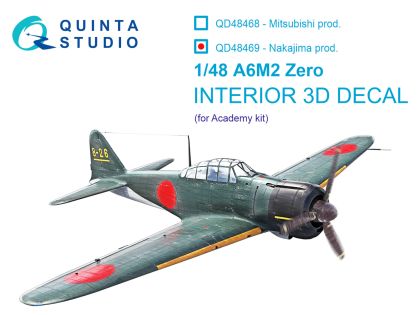 1:48 A6M2 Zero (Nakajima Prod.) 3D-Printed & coloured Interior on decal paper (Academy)
