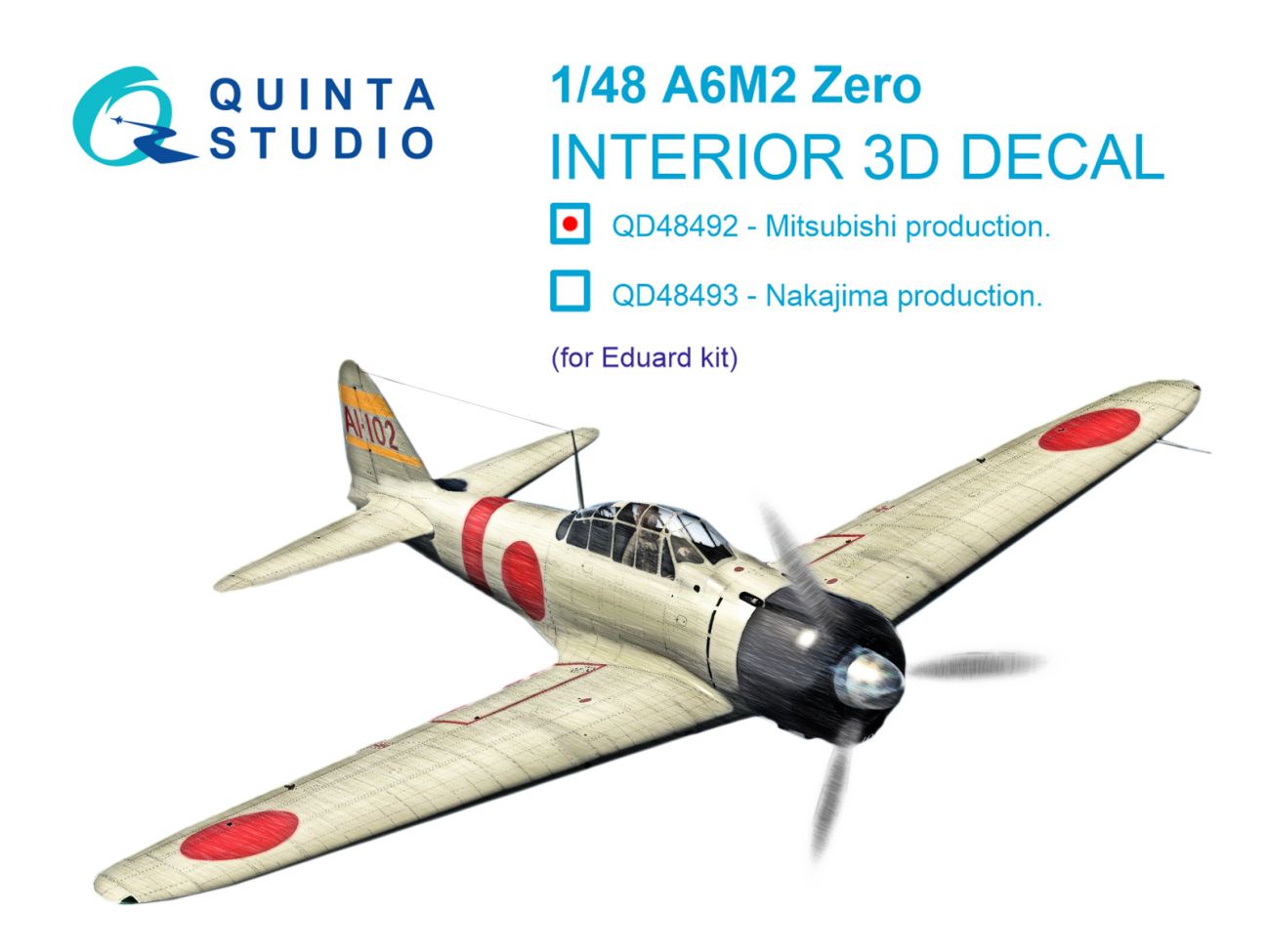 1:48 A6M2 Zero Mitsubishi Production 3D-Printed & coloured Interior on decal paper (Eduard)