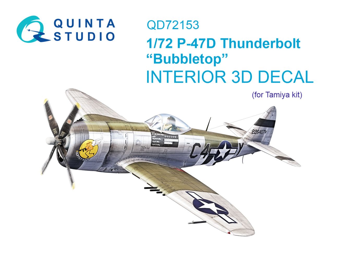 1:72 P-47D Thunderbolt Bubbletop 3D-Printed & coloured Interior on decal paper (Tamiya)