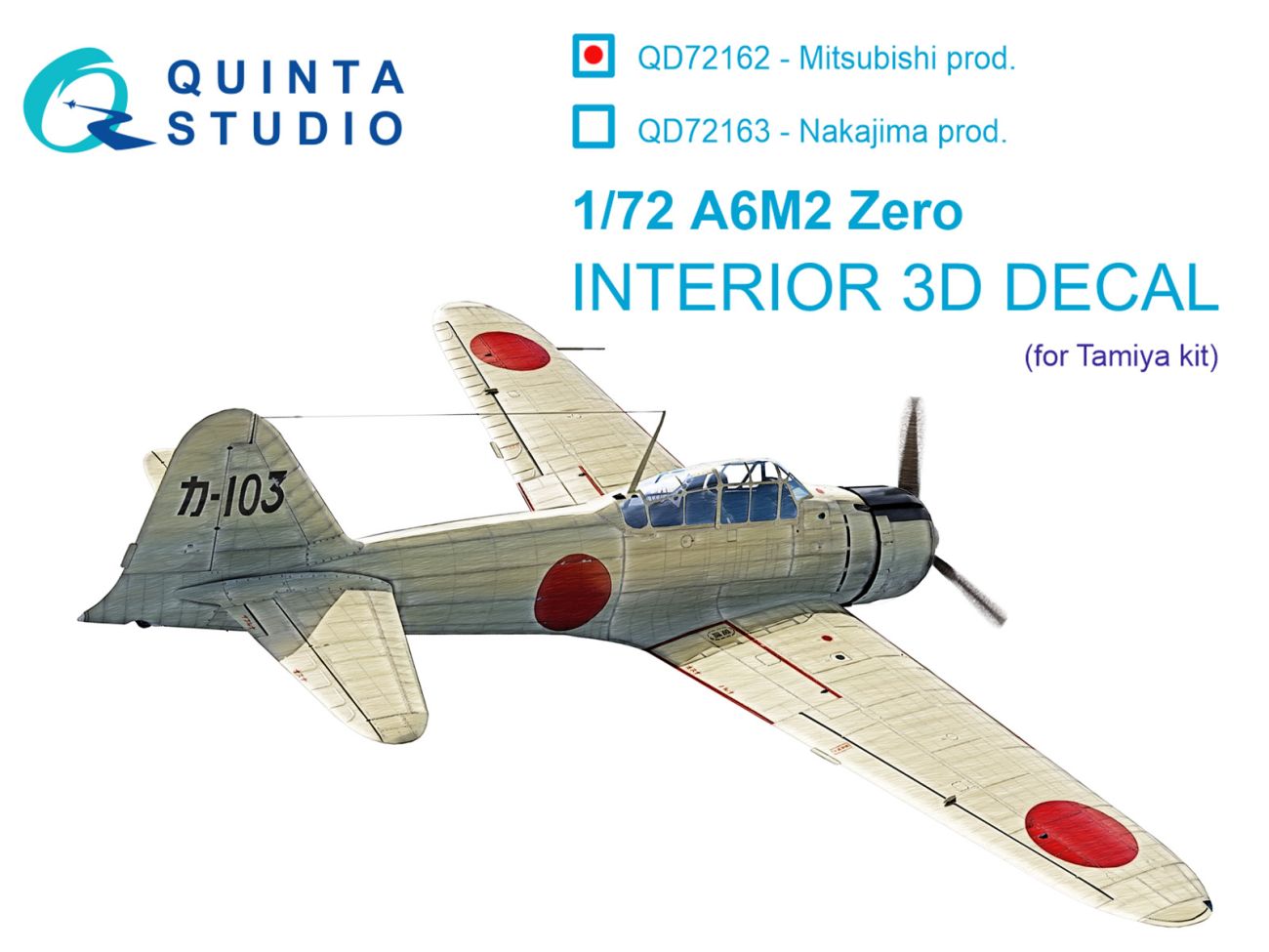 1:72 A6M2 Zero (Mitsubishi Prod.) 3D-Printed & coloured Interior on decal paper (Tamiya)