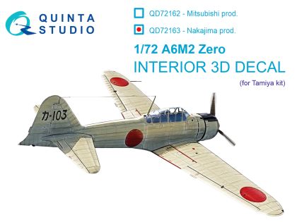 1:72 A6M2 Zero (Nakajima Prod.) 3D-Printed & coloured Interior on decal paper (Tamiya)