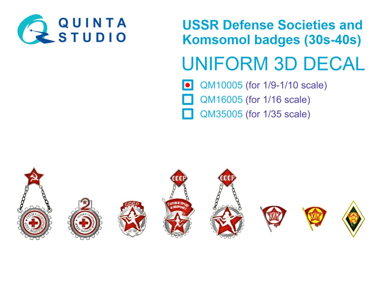 1:10 USSR Defense Societies and Komsomol badges (1930s-1940s)