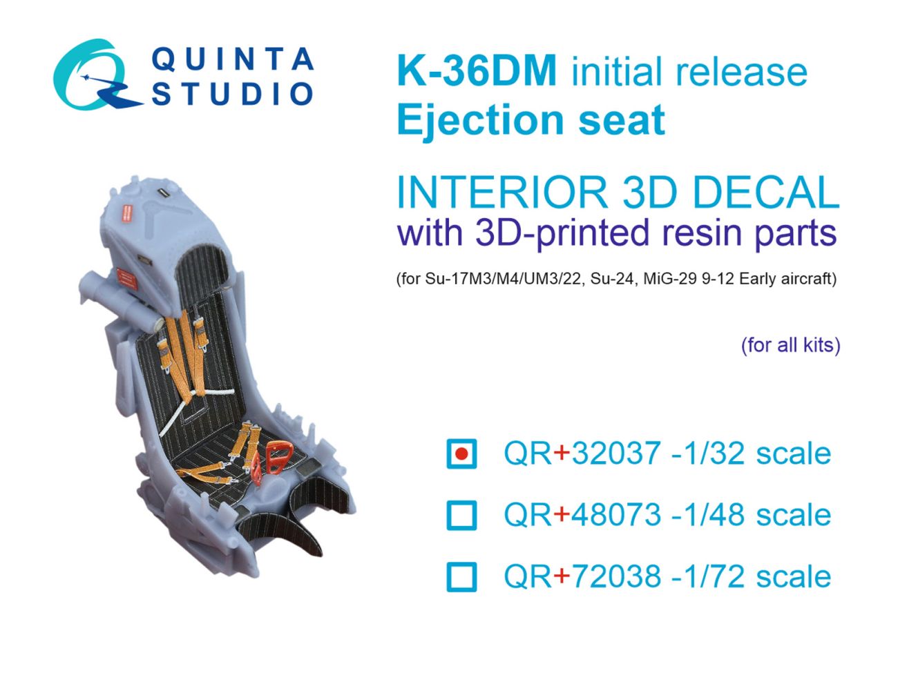1:32 K-36DM (initial release) ejection seat (for Su-17M3/M4/UM3/22, Su-24, MiG-29 9-12 Early aircraft) (All kits)