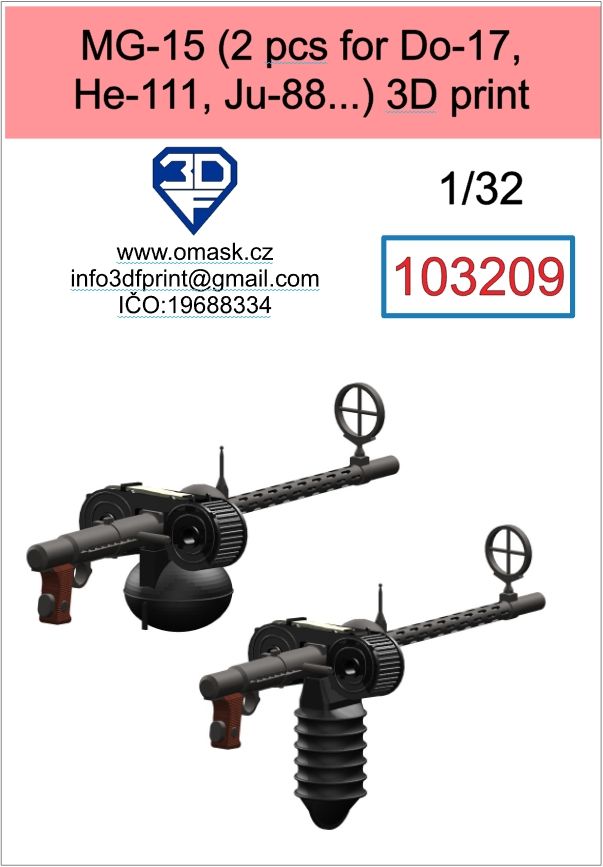 1:32 MG-15 (2pcs for Do 17, He 111, Ju 88,...) 3D print