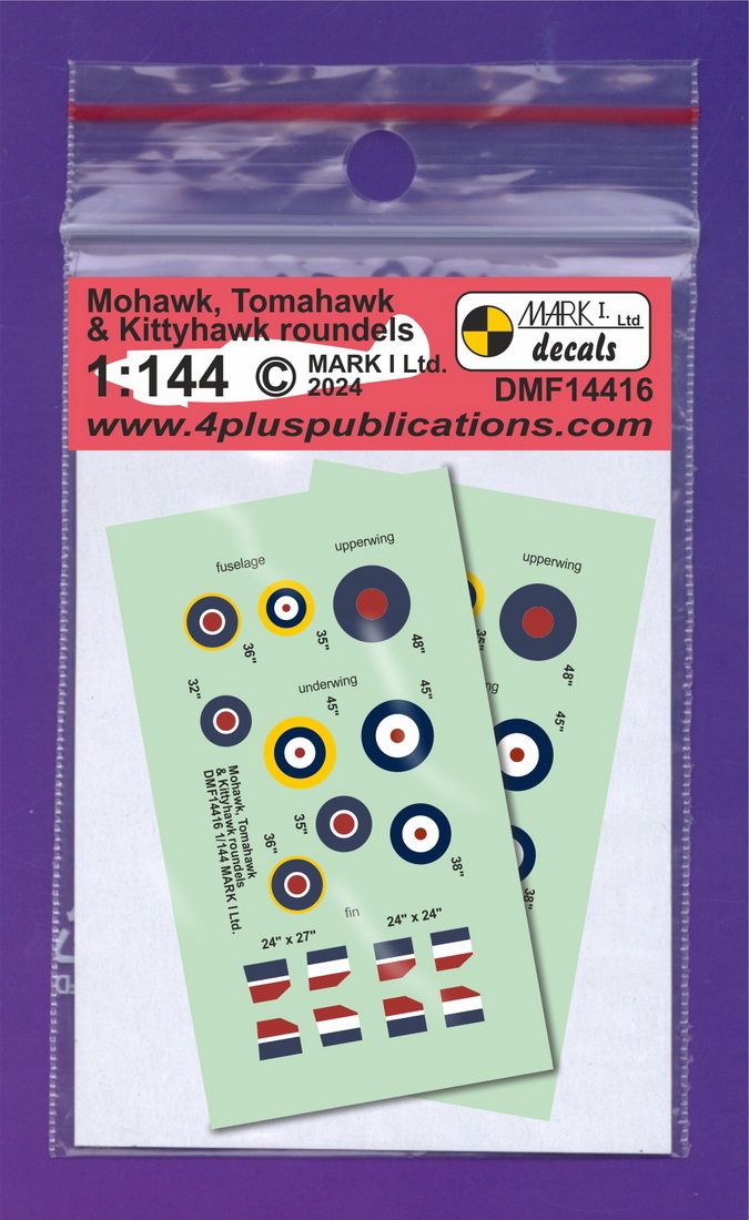 1:144 Mohawk, Tomahawk & Kittyhawk roundels & fin flashes (2 sets)