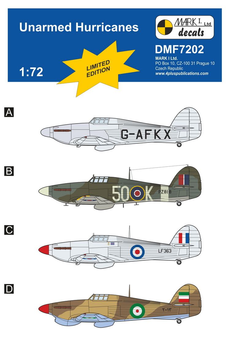 1:72 Unarmed Hawker Hurricanes Mk.I / Mk.IIc Decals