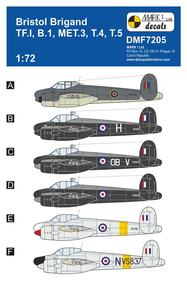 1:72 Bristol Brigand TF.I, B.1, MET.3, T.4, T.5 Decals