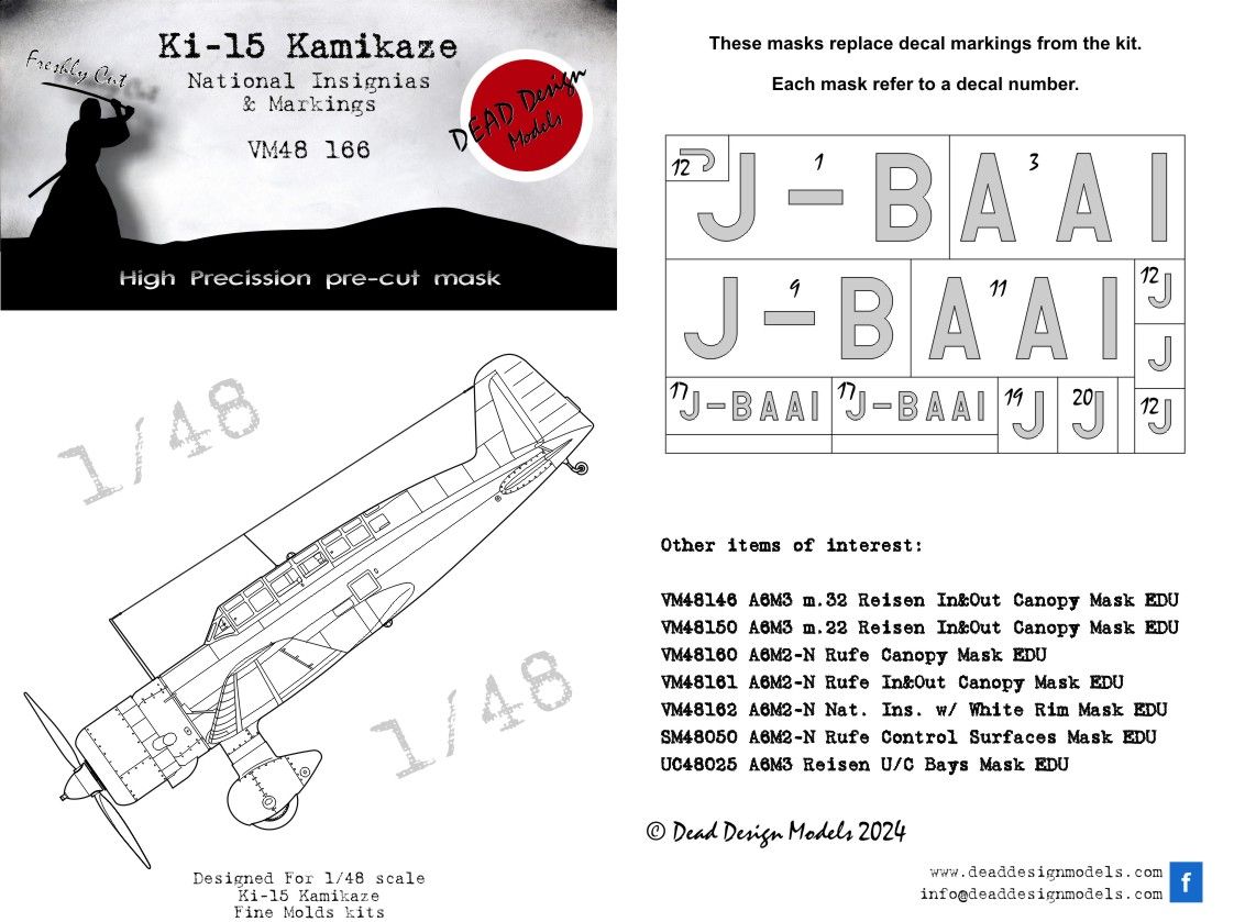 1:48 Ki-15 Kamikaze National Insignias And Markings (For Fine Molds Kits)