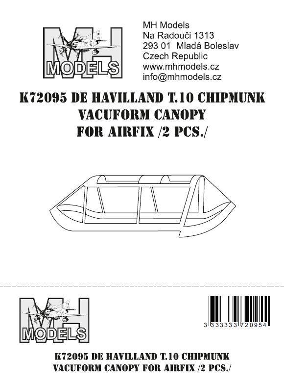 1:72 De Havilland Canada T.10 Chipmunk Vacuform canopy for Airfix