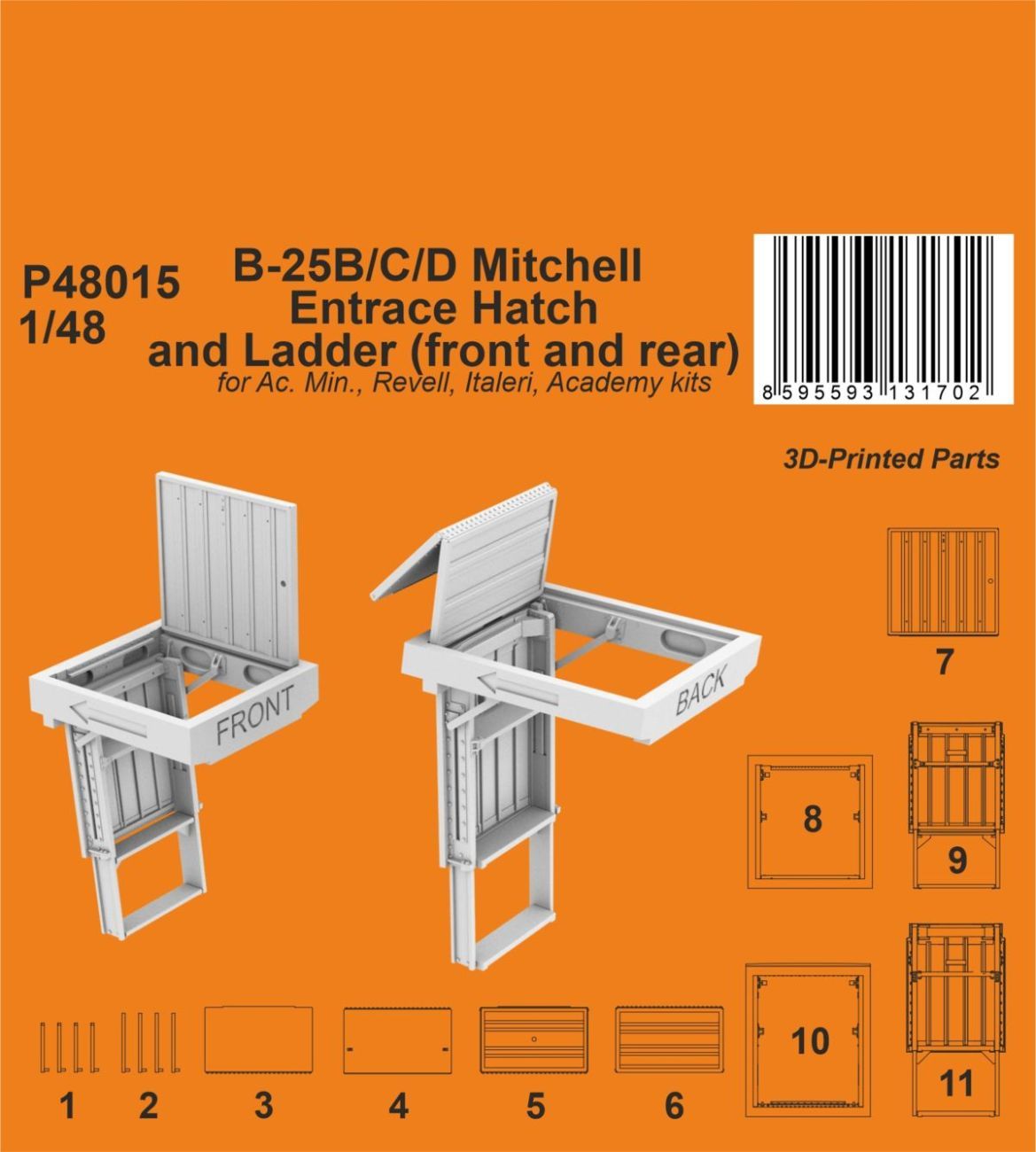 1:48 B-25B/C/D Mitchell Entrace Hatch and Ladder (front and rear) / for Ac. Min., Revell, Italeri, Academ
