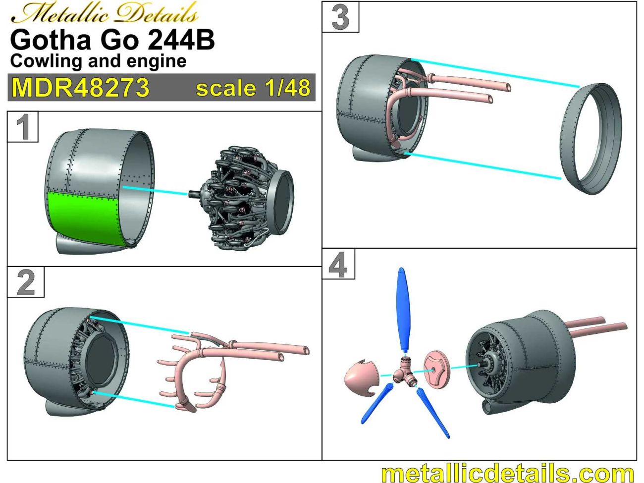 1:48 Gotha Go-244B cowlings and engines