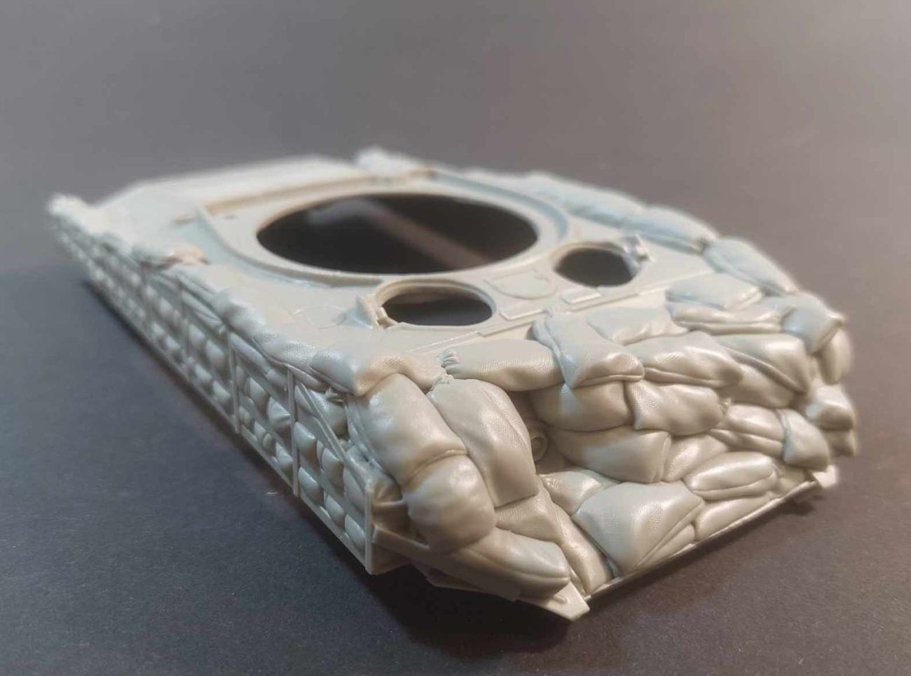 Sherman M4A3 VVSS hull with a frame with sandbags armor