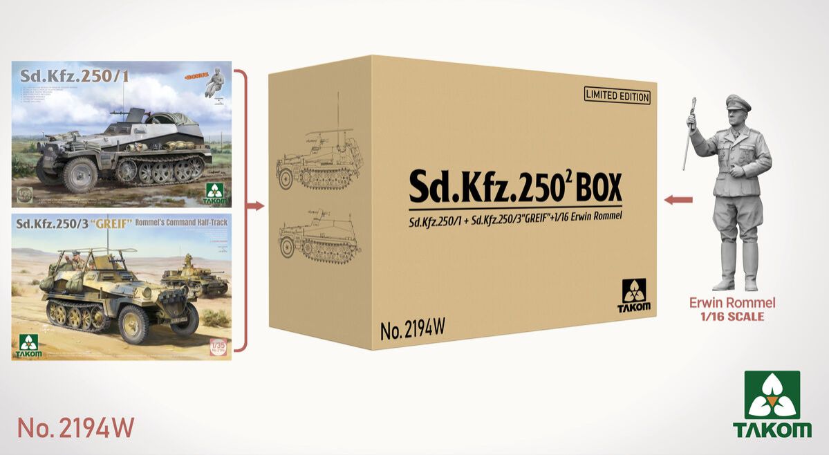1:35 Sd.Kfz.250² Box - Sd.Kfz.250/1 + Sd.Kfz.250/3 'GREIF' + Erwin Rommel (Limited Edition)