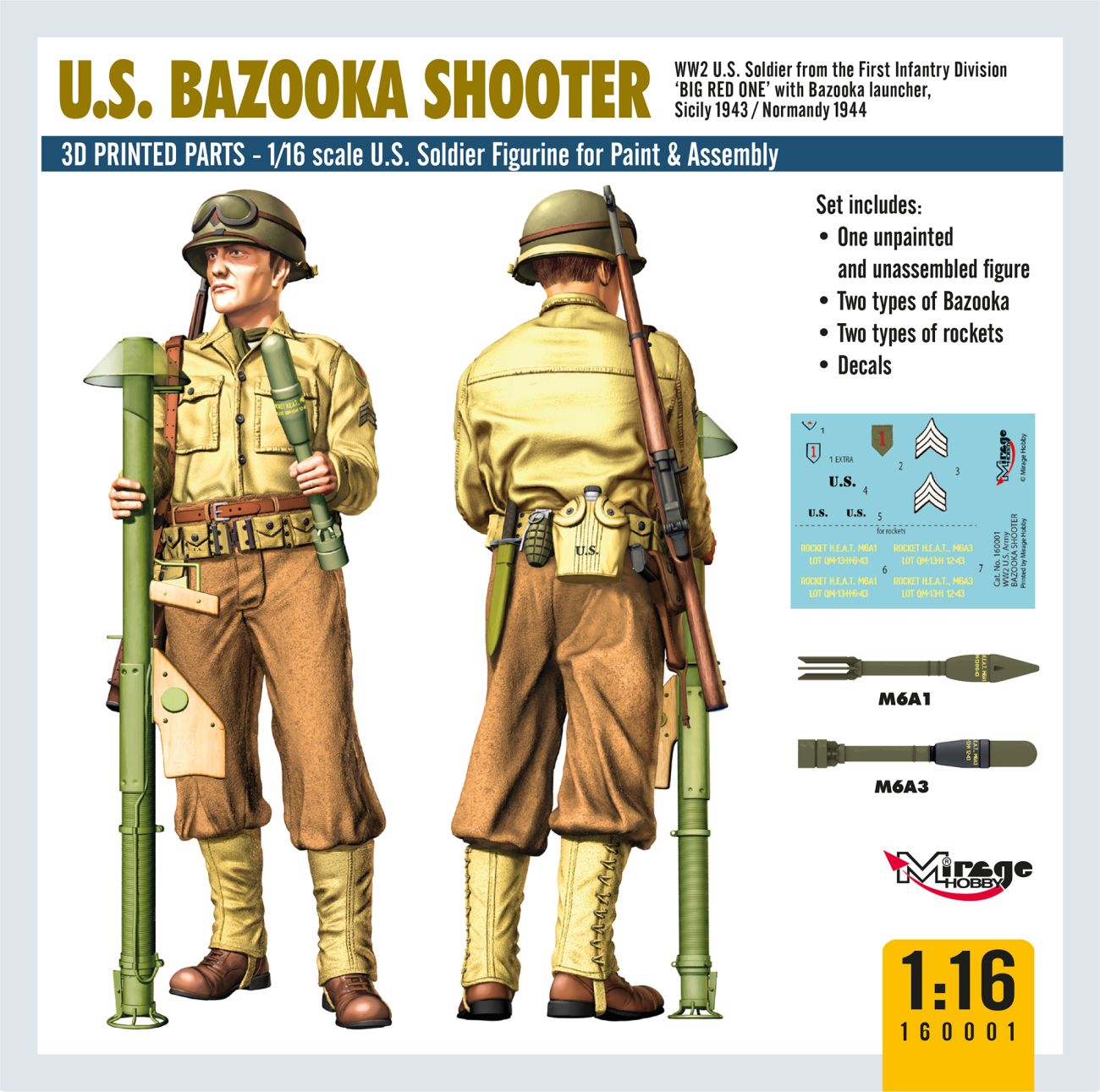 1:16 U.S. Bazooka Shooter - WW2 U.S. Soldier From The First Infantry Division 'Big Red One' With Bazooka Launcher, Sicily 1943 / Normandy 1944