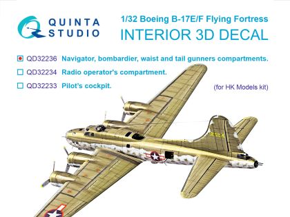 1:32 Boeing B-17E/F Navigator, bombardier, waist and tail gunners compartments. 3D-Printed & coloured Interior (HK models)