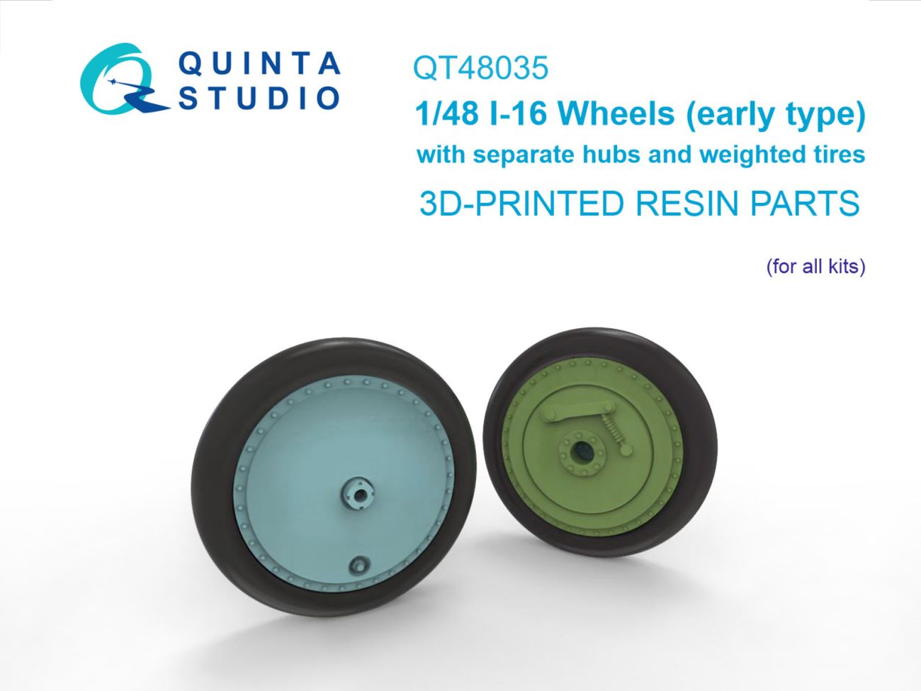 1:48 I-16 Wheels (early type) with separate hubs and weighted tires (all kits)