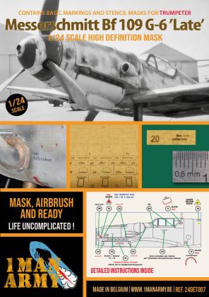 1:24 Messerschmitt Bf-109 G-6 Late - High Definition Airbrush Masks (for Trumpeter kits)