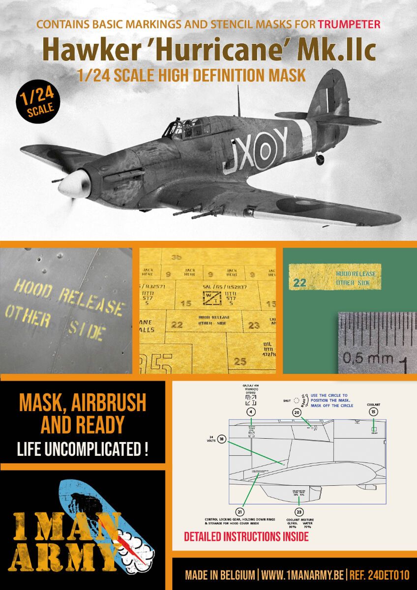 1:24 Hawker Hurricane Mk.IIc - High Definition Airbrush Masks (for Trumpeter kits)